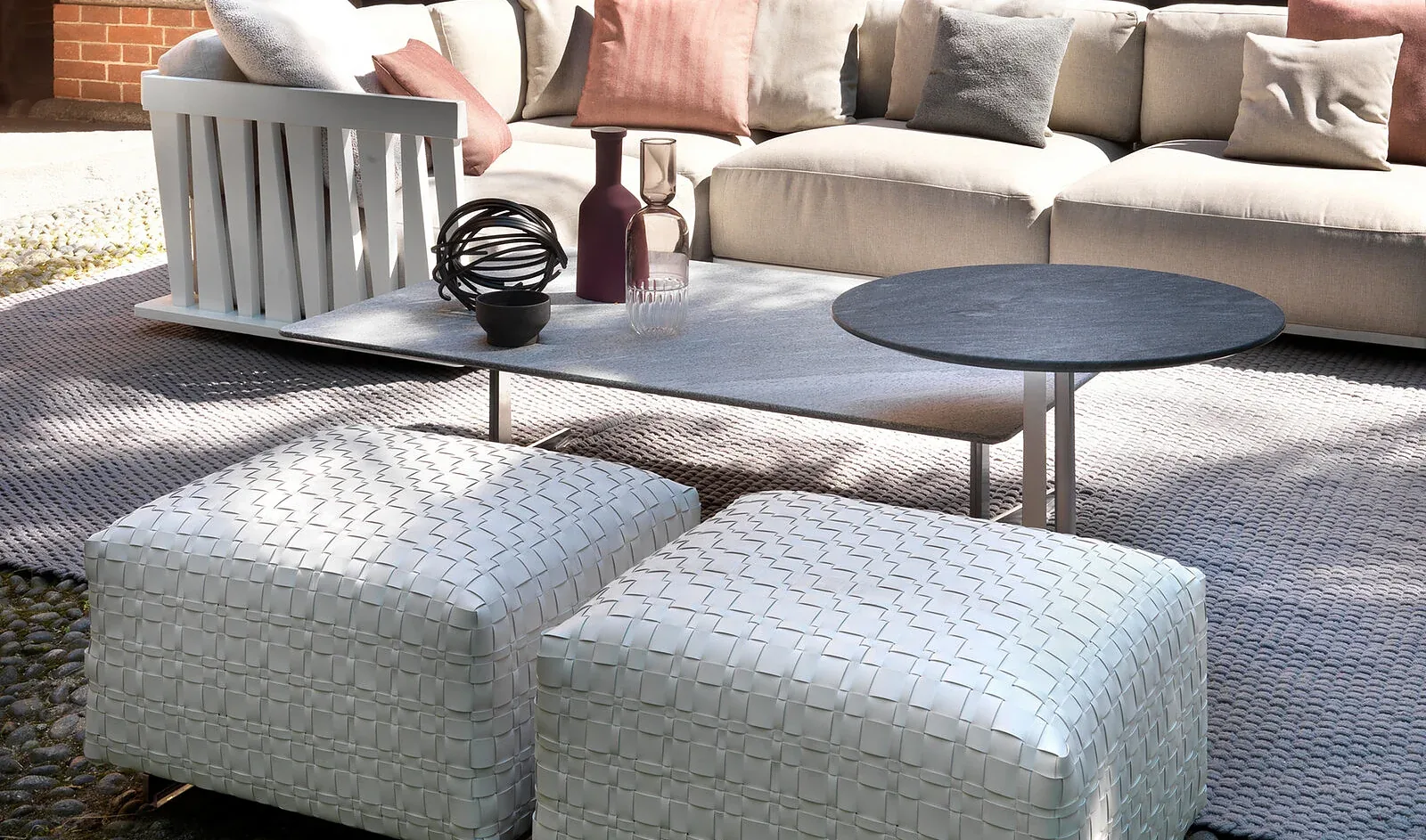Flexform Bangkok outdoor ottoman on a terrace
